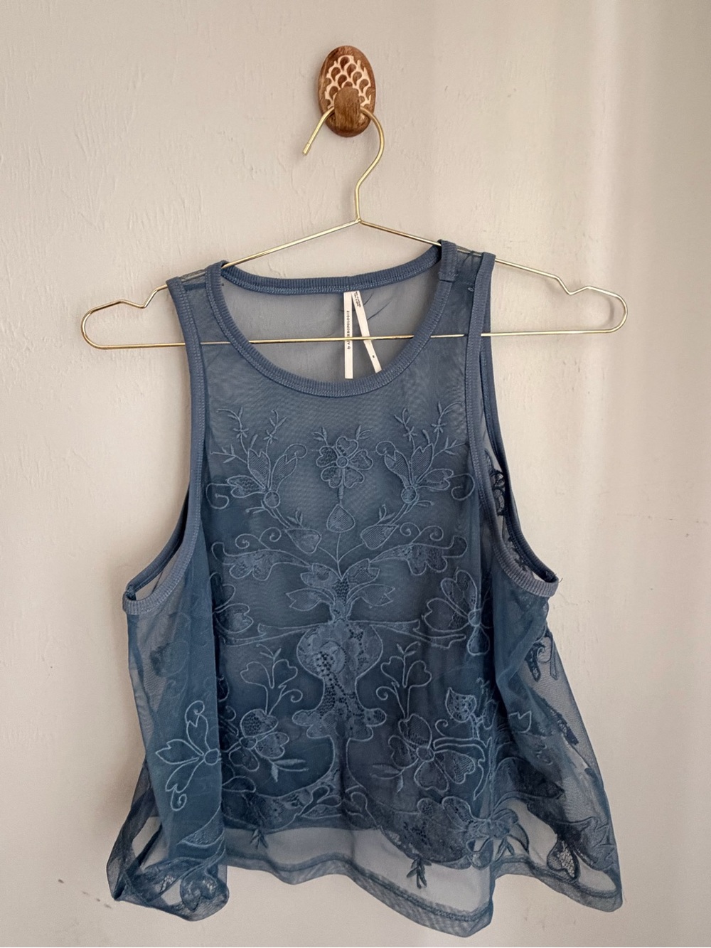 Free People Dusty Blue Sheer Embroidered Camisole